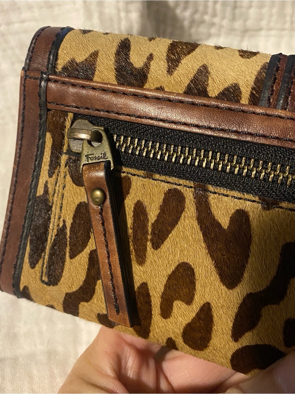 Fossil Leopard Print Clutch vintage reissue wallet trifold leather - Picture 8 of 8
